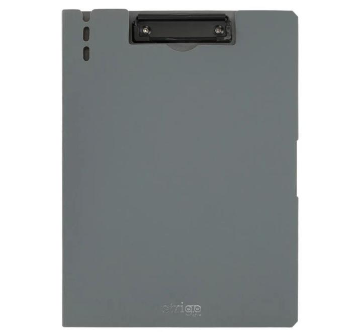 A4-es függőleges írótábla, oldalsó fémkapoccsal, tolltartóval, szürke színben