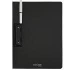 A4-es vízszintes felíró tábla, oldalsó fémkapoccsal, tolltartóval, fekete színben