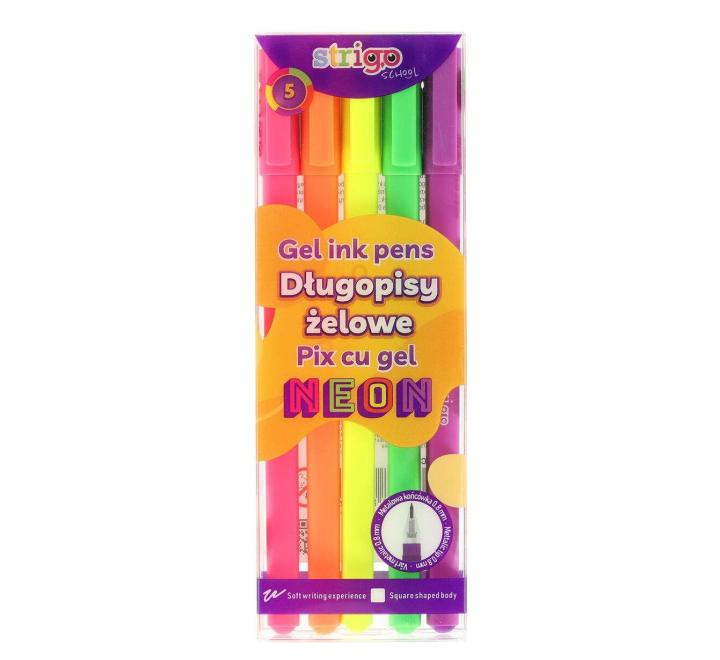 Gél toll 5 neon színben Strigo
