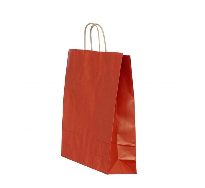 Punga hartie maner rasucit 22x 10x 31cm rosu/maro
