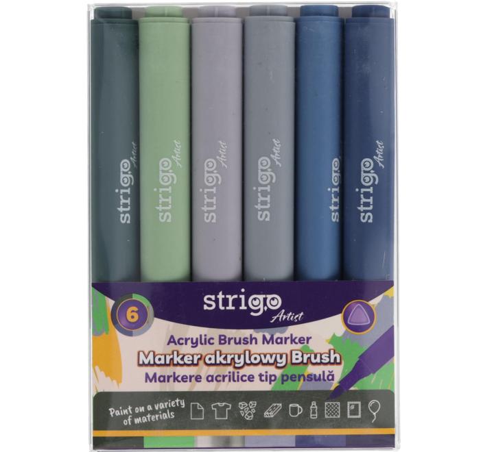 Akril ecsetes filctoll, 6 szín/készlet Strigo