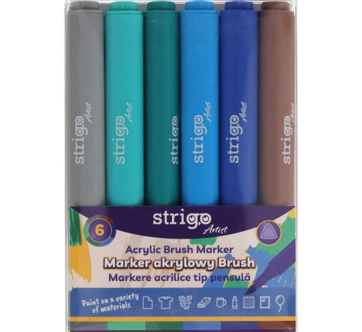 Akril ecsetes filctoll, 6 szín/készlet Strigo
