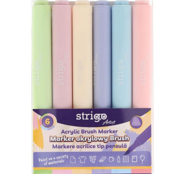 Akril ecsetes filctoll, 6 szín/készlet Strigo