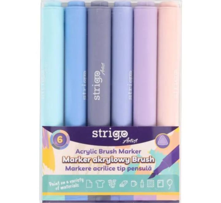 Akril ecsetes filctoll, 6 szín/készlet Strigo