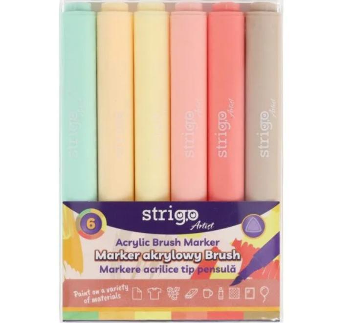 Akril ecsetes filctoll, 6 szín/készlet Strigo