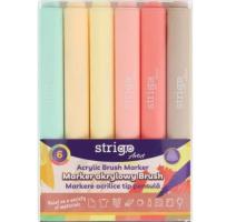Marker acrilice tip pensula, 6 culori/set Strigo