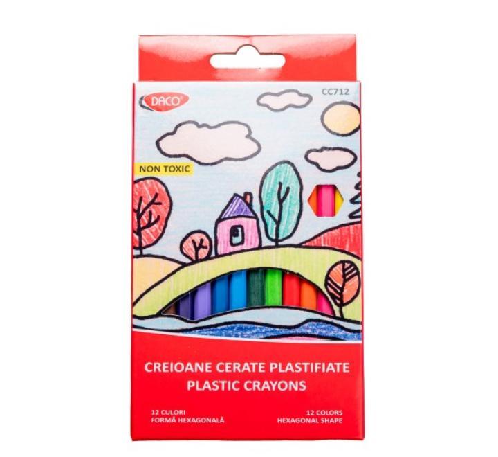 Creioane cerate Plastifiate + Ascutitoare Daco