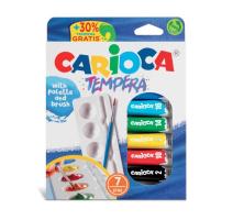 Acuarele tempera Carioca 7 culori 10 ml cu tăviță și pensulă