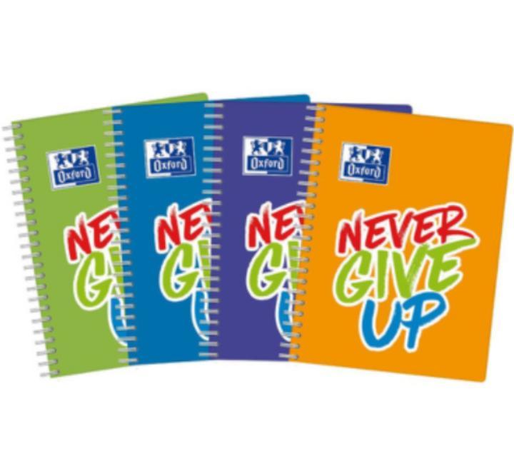 Füzet Oxford Never Give A4, 80 lap, 90 g/m²-es optikai papír, kockás, különböző színekben