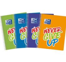 Füzet Oxford Never Give A4, 80 lap, 90 g/m²-es optikai papír, kockás, különböző színekben