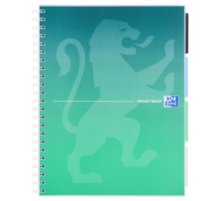 Oxford Project Book szervezőfüzet, A4-es, 80 oldal, 90 g/m²-es optikai papír, kockás, különböző színekben
