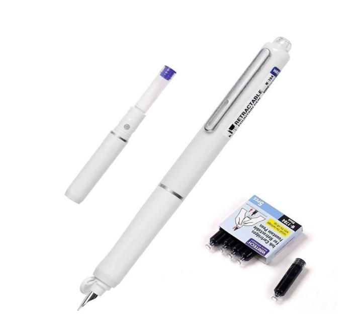 Visszahúzható toll, fehér test + 5 db kék tintapatron