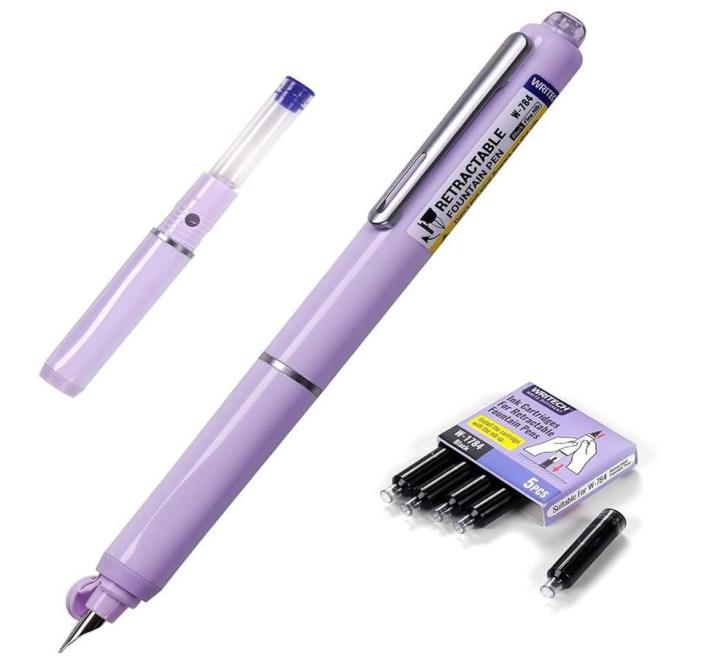 Visszahúzható toll, lila test + 5 kék tintapatron