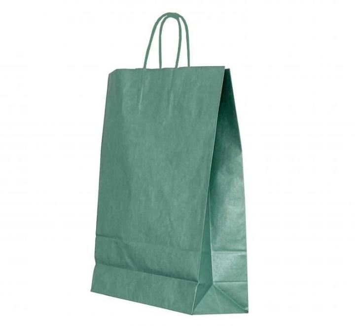 Punga hartie maner rasucit 22x 10x 31cm verde lucios/alb