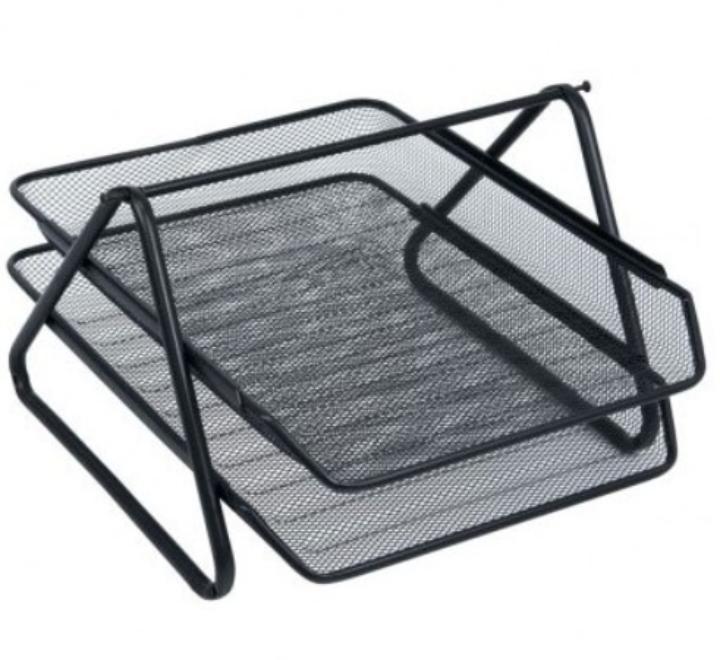 Irodai dokumentumtálcák, fém, 2 szint, fekete