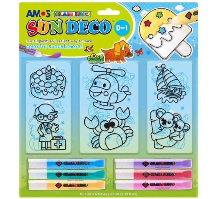 Set creativ, 6culori x 10.5ml, 6 sabloane mici, diverse culori, Amos