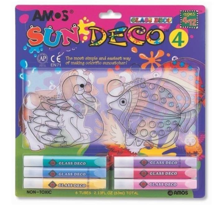 Set creativ, 6culori x 10.5ml, 2 sabloane mari, diverse culori, Amos, Sun Deco IV