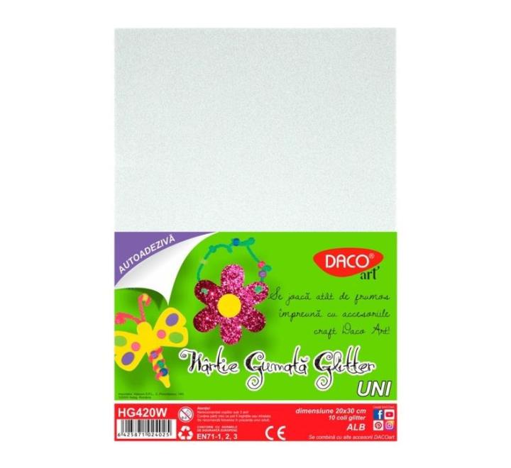 Dekorgumi csillogós Daco fehér