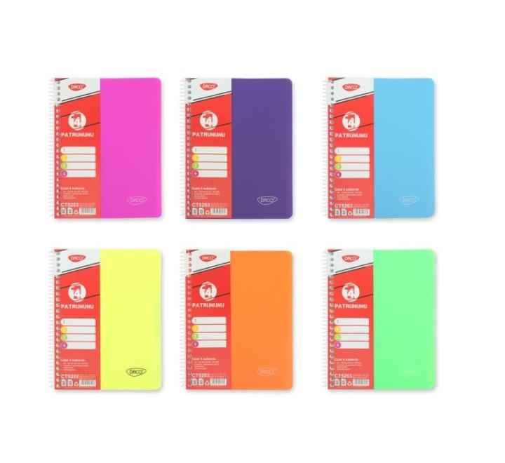 Füzet A5, 120 lap, 4 tárgy, műanyag boríó, spirálos