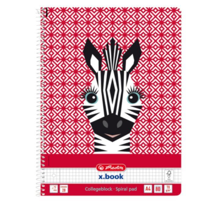 Caiet A4 80 file cu spirala patratele Herlitz,Cute animals,Zebra
