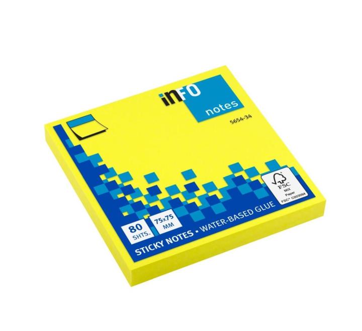 Öntapadós jegyzettömb Info 75x75mm 80 lap sárga