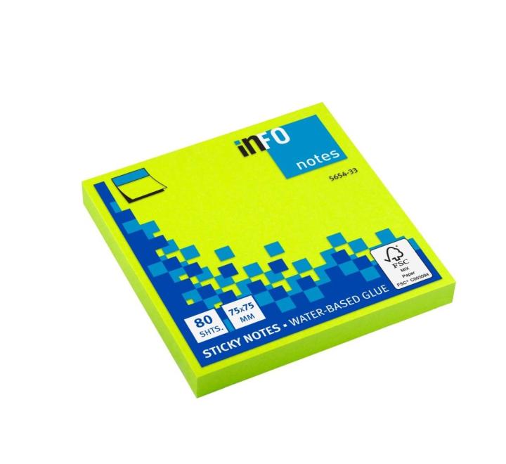 Öntapadós jegyzettömb Info 75x75mm 80 lap zöld