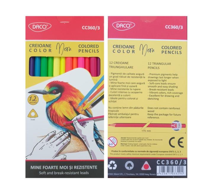 Színes ceruza 12 szín Neon Daco