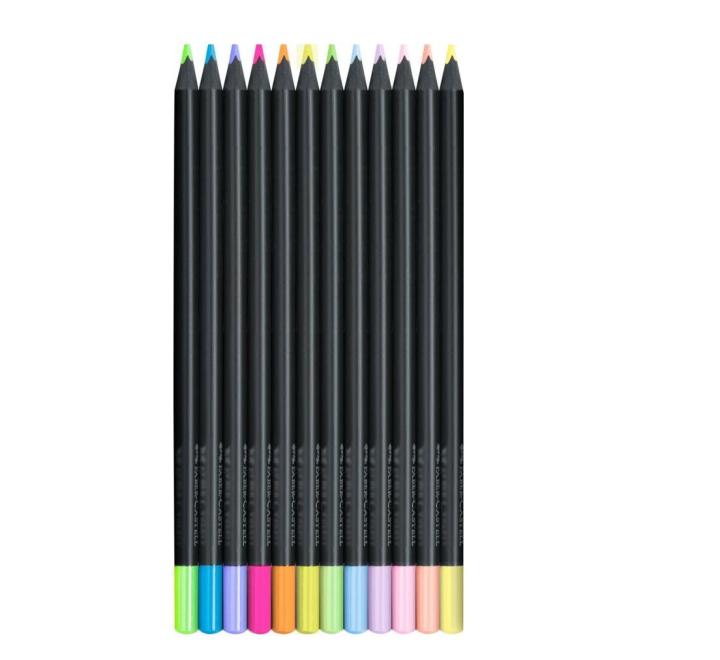 Színes ceruzák 12 szín pasztell+neon fekete Faber Castell