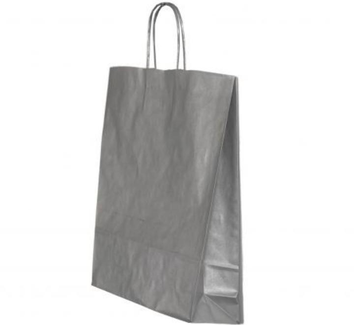 Punga hartie maner rasucit 26 x 12 x 35 cm argintiu/alb Papiroti