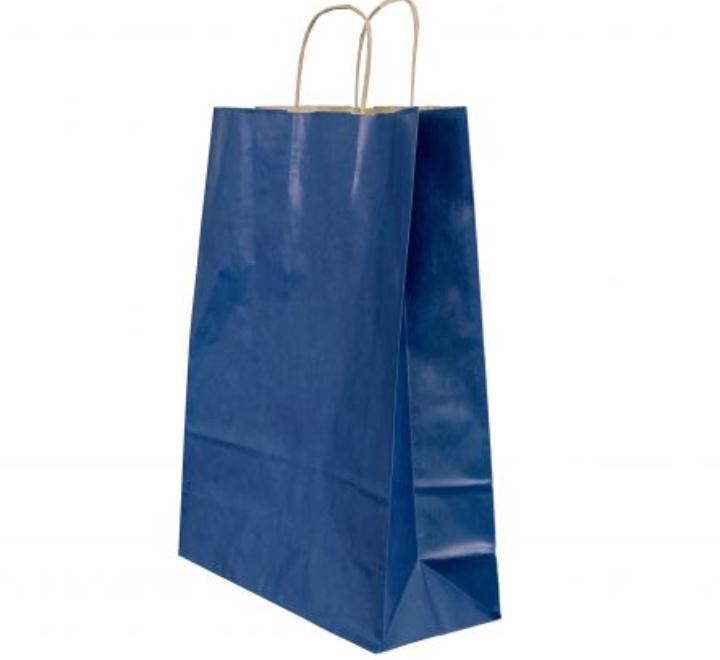 Punga hartie maner rasucit 26 x 12 x 35cm albastru dungi/maro Papiroti