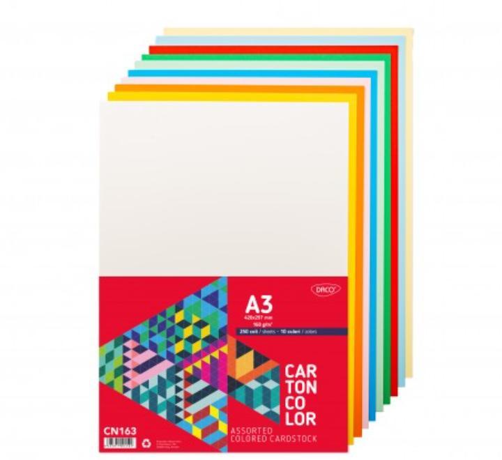 160 g/m²-es színes karton, A3-as méret, 250 lap, 10 szín, Daco