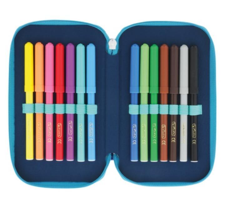 31 darabos ceruzatartó, 3 cipzárral, Dip Dye, kék/türkiz színű