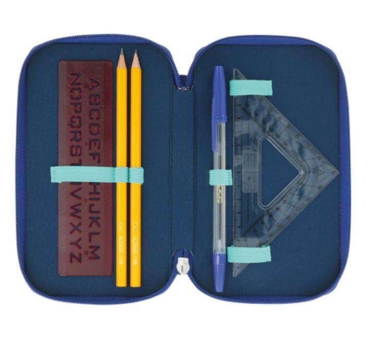 31 darabos ceruzatartó, 3 cipzárral, Dip Dye, kék/türkiz színű