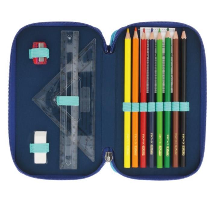 31 darabos ceruzatartó, 3 cipzárral, Dip Dye, kék/türkiz színű