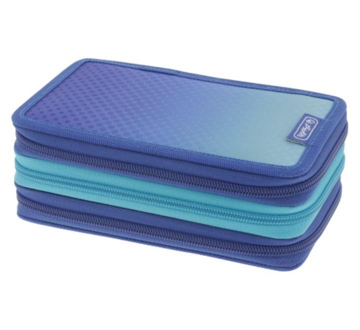 31 darabos ceruzatartó, 3 cipzárral, Dip Dye, kék/türkiz színű