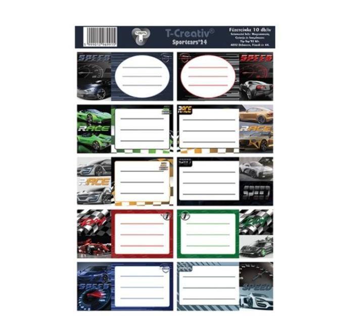 Füzetcímke 10 db-os Sportcars